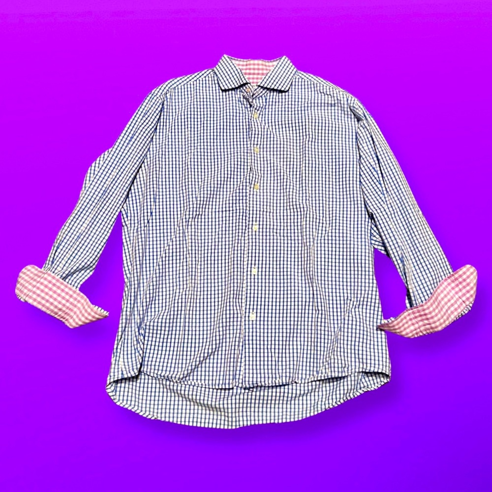 Isaac Mizrahi, Blue & White,  Button Down Dress Shirt